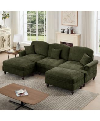 Comfy Modular U-Shape Chenille Sectional Sofa with Ottomans - Green