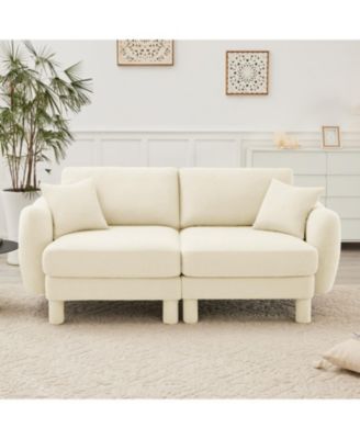  2-Seater Beige Boucle  Shell Armrests Loveseat