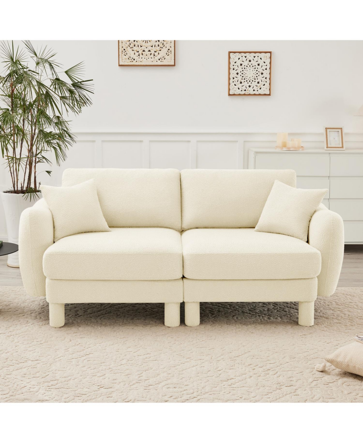 Streamdale Furniture 2-Seater Beige Boucle Shell Armrests Loveseat