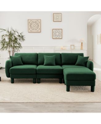 Streamdale Boucle Convertible Sectional Sofa with Ottoman - Green