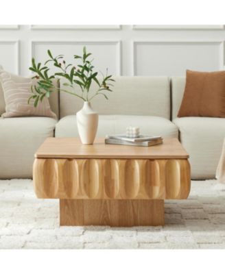 Square Lift-Top Coffee Table with Solid Wood Frame and Hidden Storage