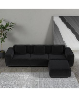 118" Modular Corduroy Sofa Bed with Ottoman