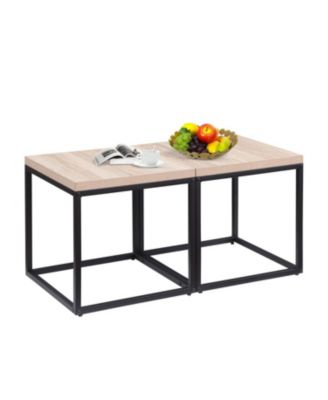 Oak End Table Set (2) - Wood & Metal Nightstand