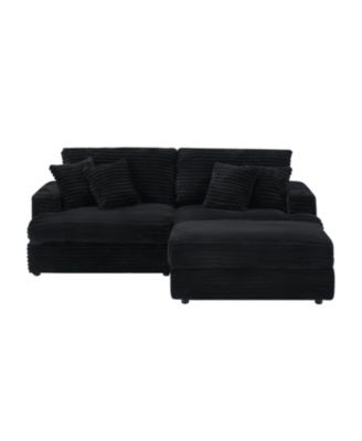 Black Corduroy Sofa w/ Storage Leg & Pillows - Living Room/Office
