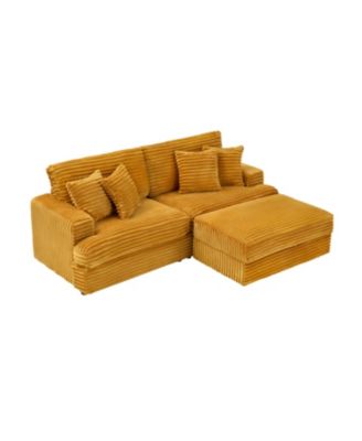 Orange Corduroy Sofa w/ Storage Leg & Pillows
