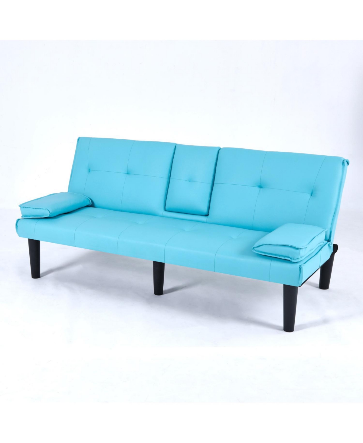Streamdale Furniture 67" Blue Pvc Sofa Bed - Foldable with Cup Holder