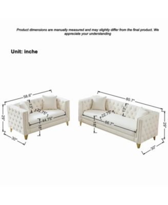 Streamdale Chesterfield Velvet Sofa, 3+2 Seater, Button Nailhead, Beige