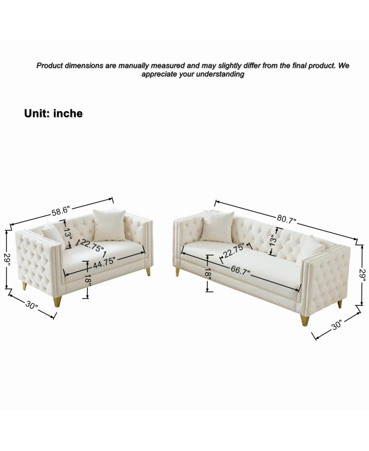 Streamdale Chesterfield Velvet Sofa, 3+2 Seater, Button Nailhead, Beige