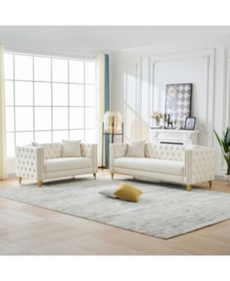 Streamdale Chesterfield Velvet Sofa, 3+2 Seater, Button Nailhead, Beige