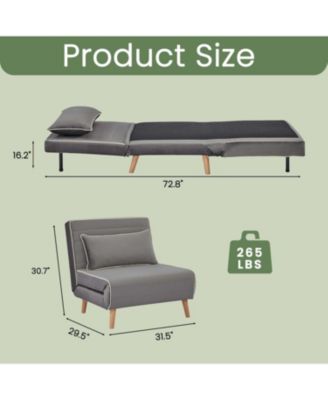 Streamdale Modern Velvet Foldable Sofa Bed Set, Grey