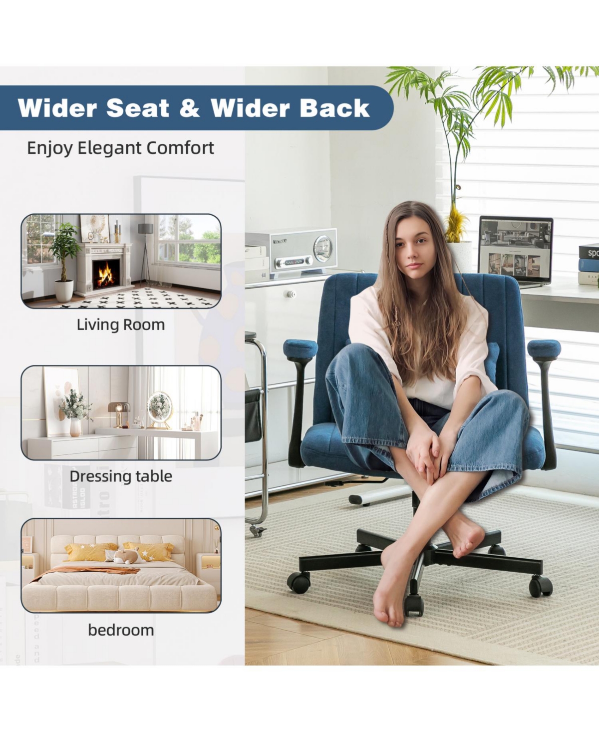 Streamdale Furniture Modern Linen Blue Criss Cross Armrest Office Chair - Product Details