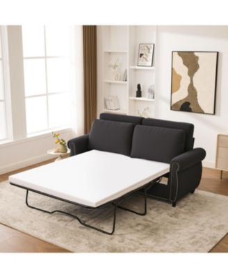 Sleeper Sofa Bed, Pull Out Couch, 2-Seater Linen Convertible Sofa, Dark Gray