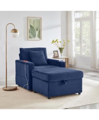 Fluffy Corduroy Lazy Sofa w/ Ottoman, Table & Storage