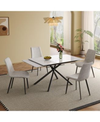 Retractable Sintered Stone Dining Table, Black Legs, 83", 6-8 Seats.