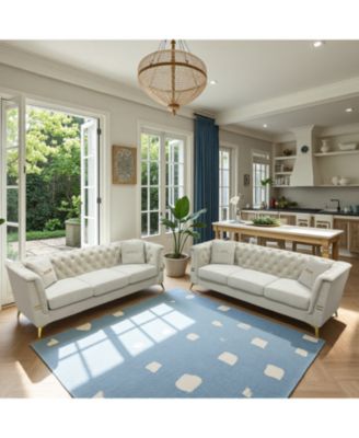 Cream Velvet Tufted Sofa Set - Modern Comfort & Style