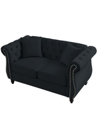  80" Black Velvet Chesterfield Sofa, Tufted 3 Seater Couch