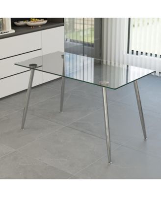 Glass Dining Table with Silver Metal Legs