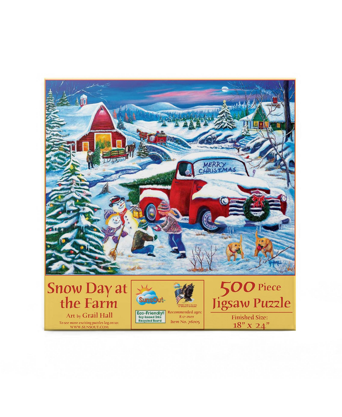 SunsOut Snow Day at the Farm 500 piece Jigsaw Puzzle for Adults Christmas