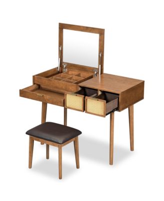 Versatile Makeup Vanity Table with Hidden Mirror & Ample Storage