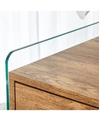 Elegant Double-Drawer Glass Bedside Table