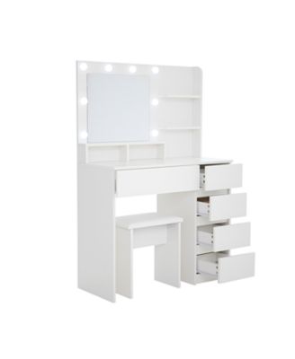 Vanity Desk with Mirror, Storage, Power Strip & Lighting