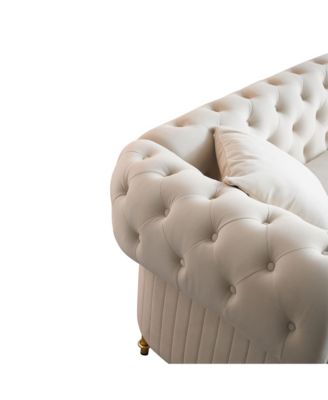89" Chesterfield Tufted Velvet Sofa, Beige