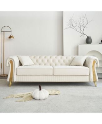 89" Chesterfield Tufted Velvet Sofa, Beige