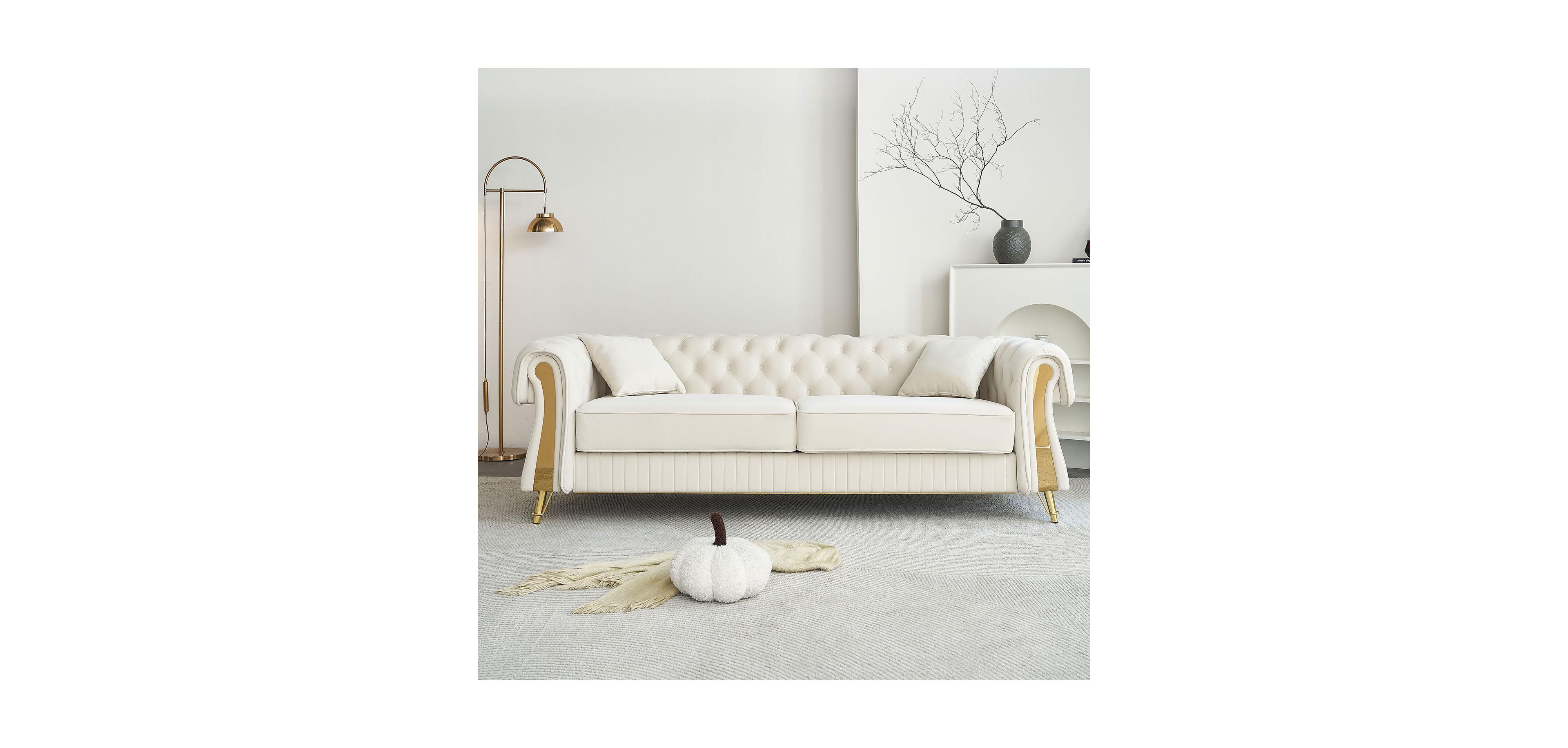 Streamdale Furniture 89" Chesterfield Tufted Velvet Sofa, Beige