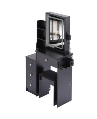 Streamdale Vanity Table, Stool, and LED Mirror with Power Station