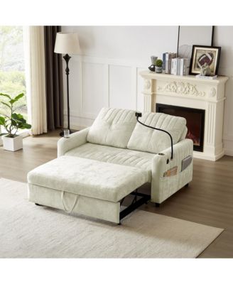 Modern Loveseat Sofa Bed with Pull-Out, Storage, and Ports