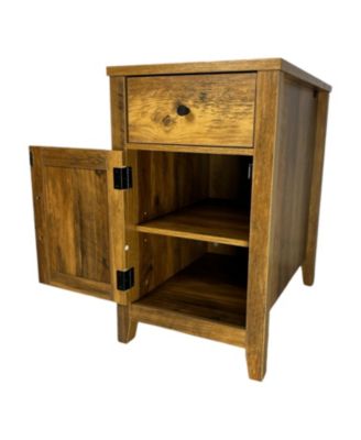 Farmhouse End Table with Storage and Charging Station, Drawer and Barn Door