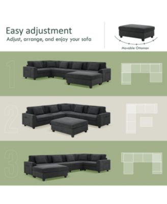 6-Seat U-Shaped Sectional Sofa with Ottoman, Storage, and Charging Ports