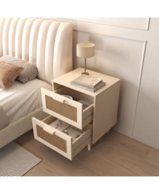Rattan End Table with Storage Drawers