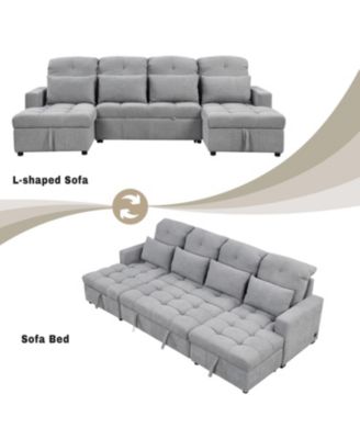 Oversized Sectional Sofa Bed with Storage and USB Ports