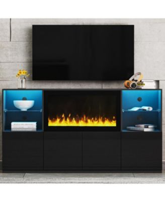 Modern TV Stand with Electric Fireplace & LED Light