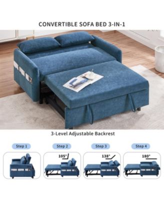 55" Pull Out Sofa Bed with Adjustable Back, Storage, Pillows, USB
