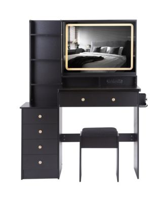 Large Vanity Table with Charging Station and LED Mirror (41