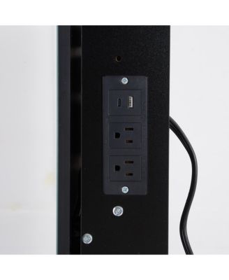 Multifunctional Bedside Vanity Table with - LED Mirror- Power Station- Hair Dryer Bracket- Cushioned Stool- Tri-Color Lighting