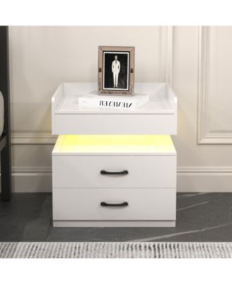 LED Nightstand with 2 Drawers and Storage
