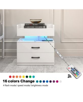 LED Nightstand with 2 Drawers and Storage