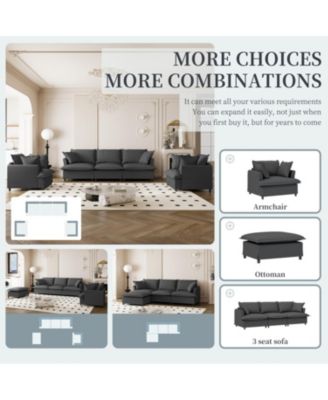 Chenille Sectional Sofa Set - 3 Seater Sofa & 2 Armchairs