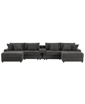 Sectional Sofa with Bluetooth USB Storage & Ottoman