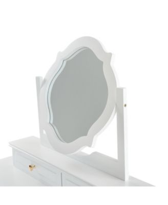 Compact Vanity Table with Reversible Mirror & Stool