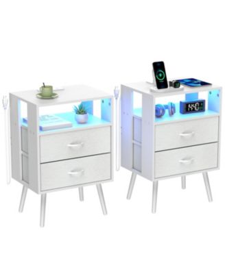 Charging Nightstand with LED & Fabric Drawers