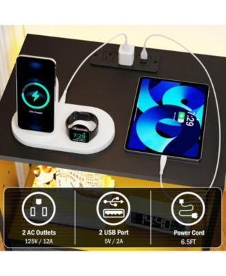 Nightstand with Charging LED & Fabric Drawers