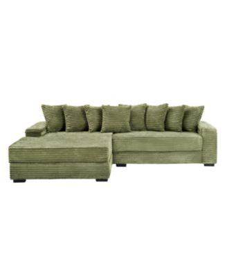Green Flannelette Sofa w/ 8 Throw Pillows & Foot Design