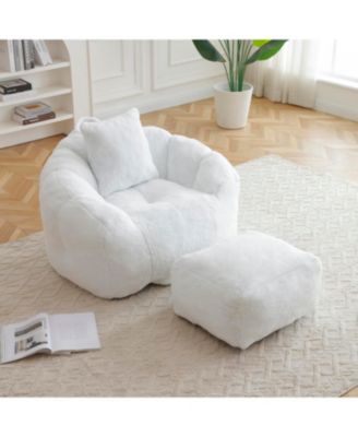 Giant Faux Fur Bean Bag Chair with Footstool