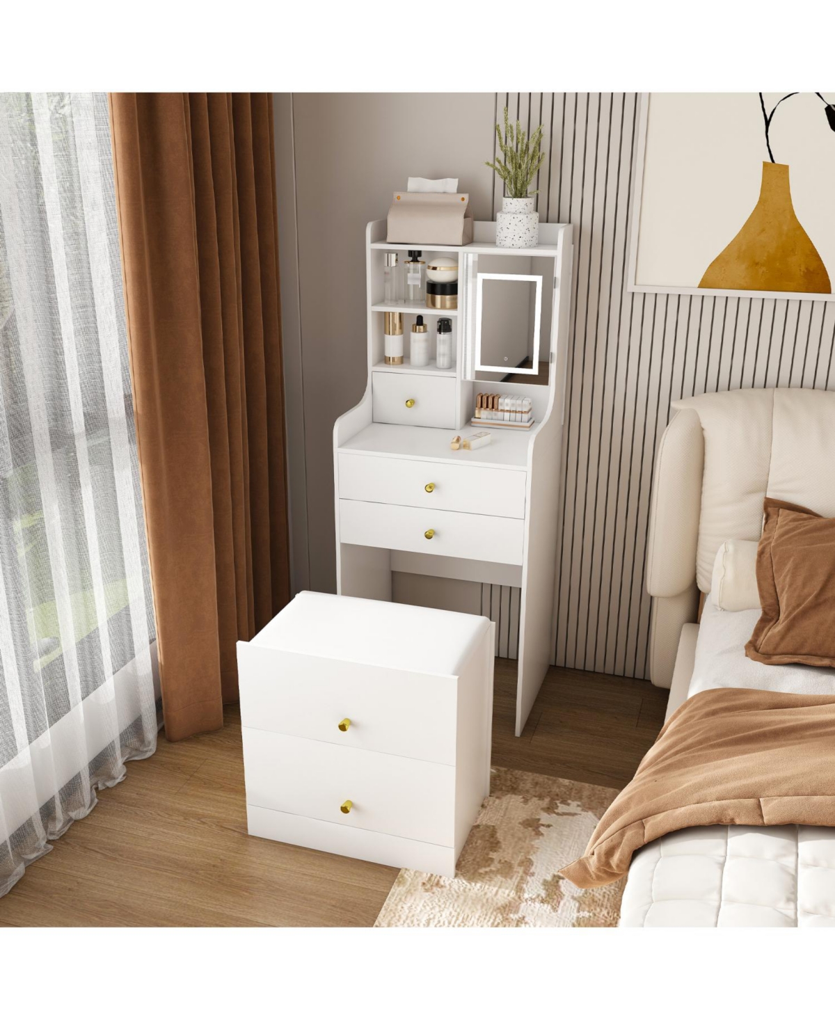 Streamdale Furniture Led Mirror Vanity Set