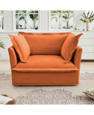Orange Chenille Slipcovered Armchair with Pillows