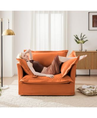 Orange Chenille Slipcovered Armchair with Pillows